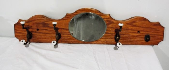 OAK WALL MIRROR COAT RACK