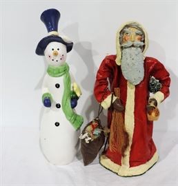 SANTA AND CERAMIC SNOWMAN