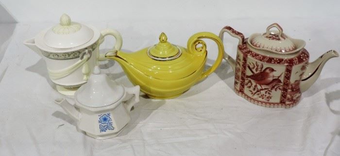 4 PIECE TEAPOT LOT VINTAGE HALL