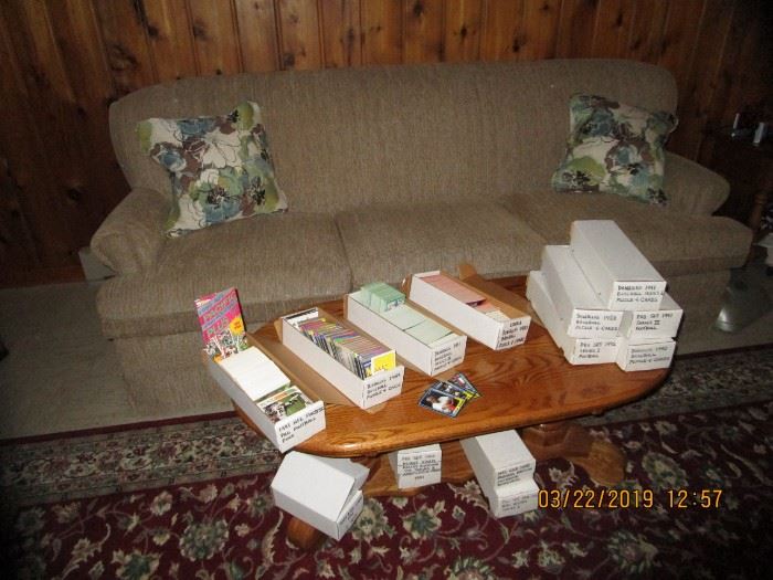 Like new Standard Size Sofa, Oak Coffee Table.