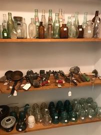 Old vintage tools, insulators and bottles