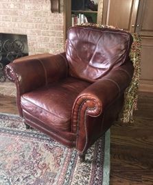 1 of 2 Leather chairs, w/matching Leather couch & w/matching side chair and ottoman