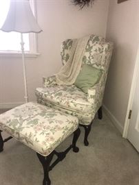 Lovely Queen Anne, Wing chair and foot stool
