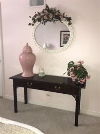 Foyer/Sofa table, mirror, Ginger Jar and Floral