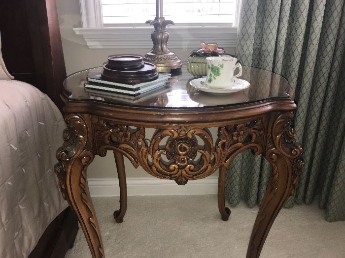 Beautiful antique hand carved side table with protector glass