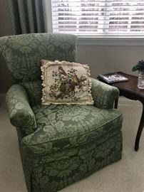 1 of 2 matching arm chairs and matching needlepoint pillows