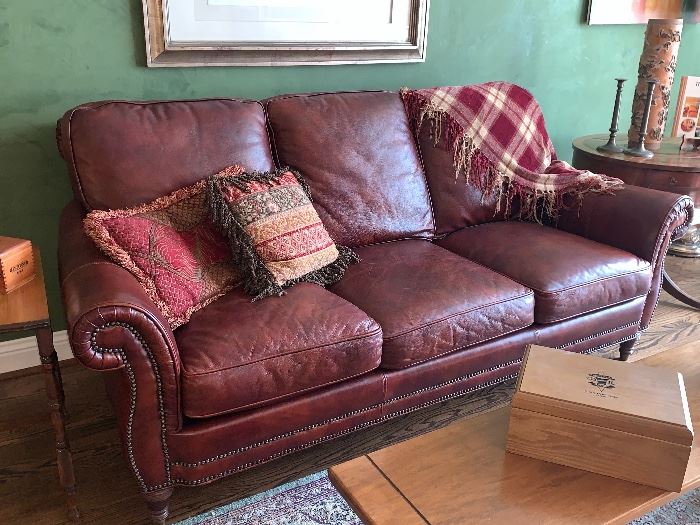 High end Leather couch w/2 matching side chairs and one ottoman