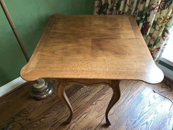 Card table with folding and swivel top to create a half table