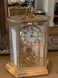 Antique German Kundo Anniversary mantle clock-brass and porcelain face