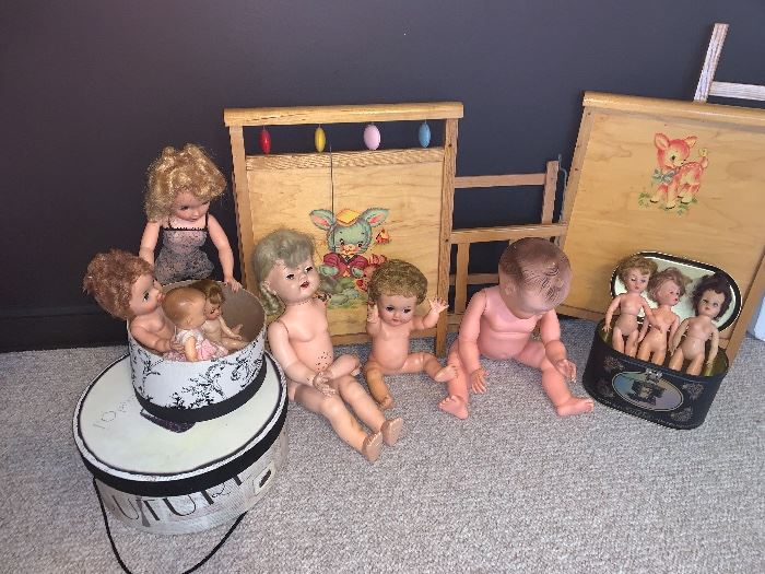 Vintage Dolls and crib