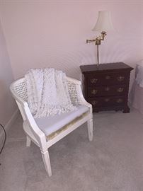 Cane back chair and matching night stands