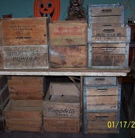 Some of 40+ wood advertising boxes