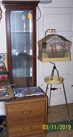 Display cabinet, 2 drawer cabinet, bird cage and stand