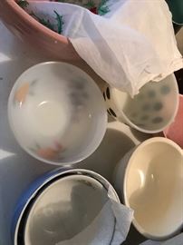 vintage pyrex, stoneware bowls