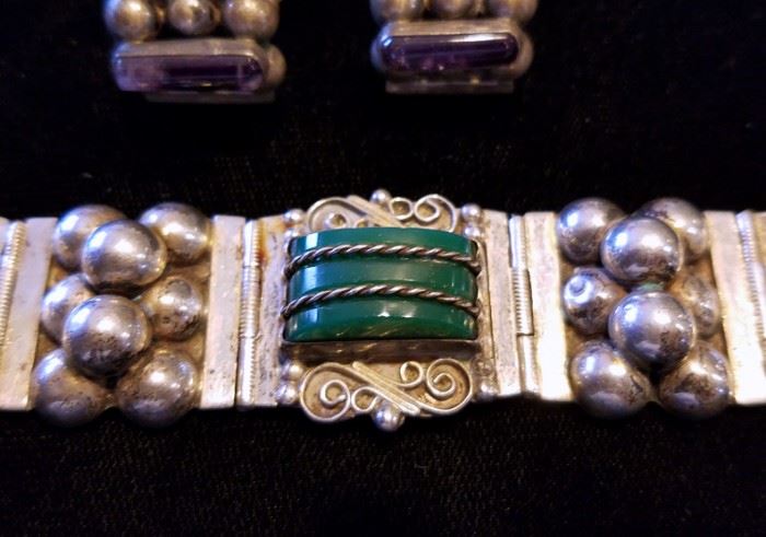 Mexican silver & jade bracelet