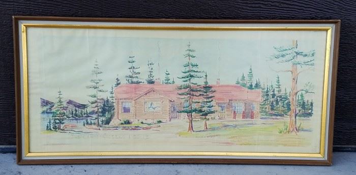 Watercolor architect's rendering of The Canteen at the historic Leeks Lodge in Jackson, Wyoming.