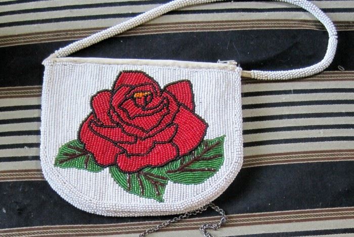 Shoshone Indian rose beaded purse