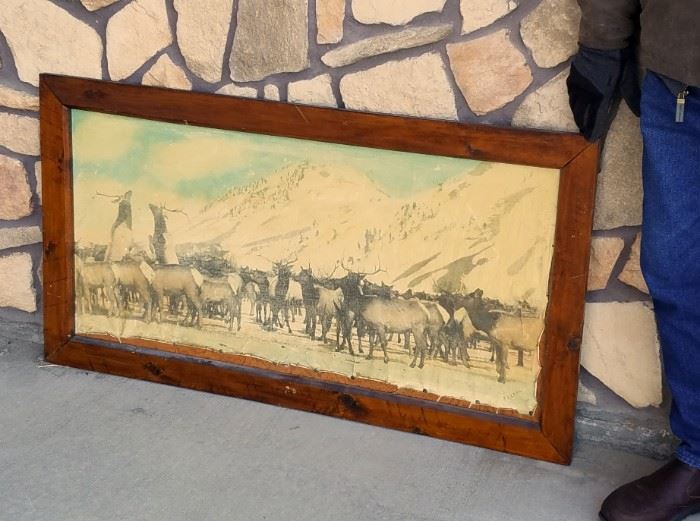 Stephen N. Leek photograph on canvas of elk from the historic Leeks Lodge in Jackson, Wyoming.