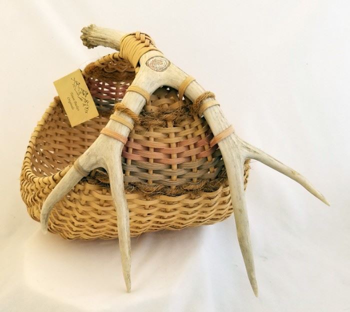 Hand made basket with antlers by Diane Witcher, Jackson Hole, Wyoming