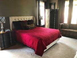 That chesterfield quilted headboard is brand new. The queen pillow top mattress set and frame is a bargain!