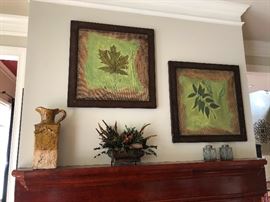 These are big paintings of big leaves -- or they are actual big leaves painted on. Really nice. That's a rustic jug on the left there.