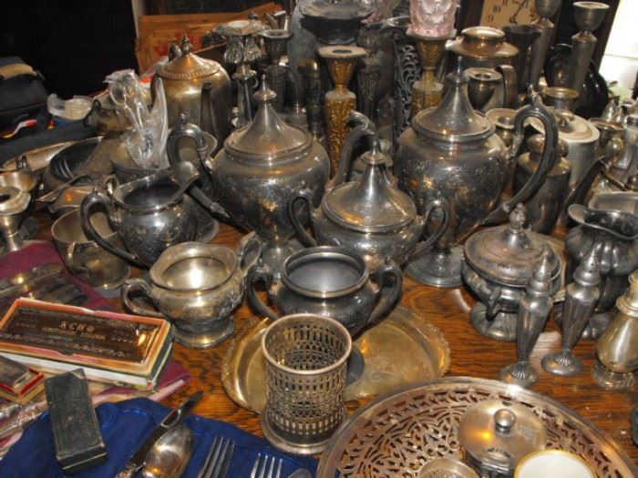 lots of old silverplate pieces, need cleaning, priced to sell