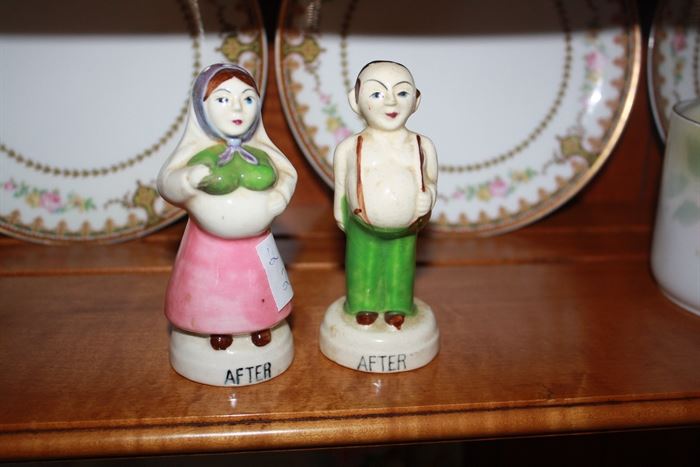 The back of this set of bride and groom figurines reads "after".  You need a sense of humor to appreciate them. 