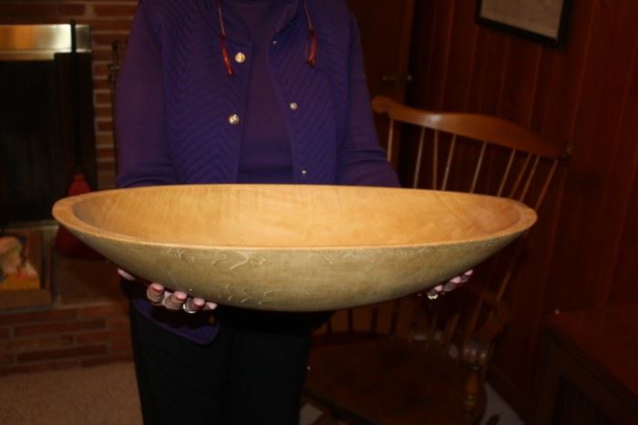 Very nice, probably hand carved, older dough bowl.  Not signed.  Large size. 