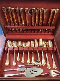 Gorgeous set of Towle gold plate flatware for 12 with serving pieces