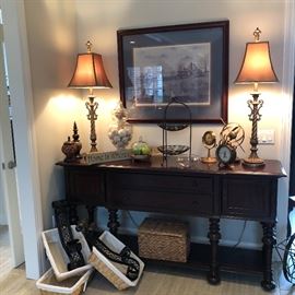 Another view of the buffet and another set of large iron wall sconces