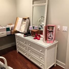 Very well made white wicker dresser with the large mirror to match