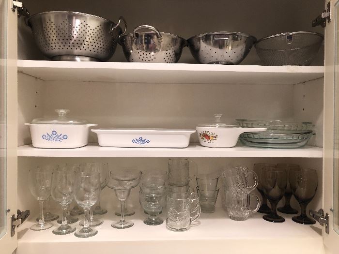 Check out the stainless collanders and the Blue and white Corning ware