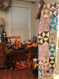 Another view of the fall table and the vintage quilt