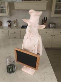 Chef Pig. Tall and ready to serve. complete with chalkboard for reminders