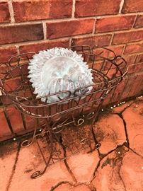 wire basket planter for the patio and a great sun face with fingers