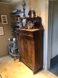 Antique French Walnut Burl Cabinet 6 Shelves and 1 Drawer 39x18x76 HxWxD