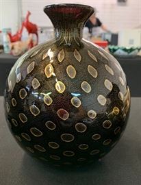 Archimede  Seguso Purple Gold Fleck Murano Glass Vase  LARGE	7.5in