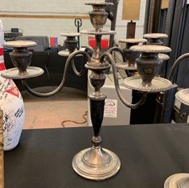 Antique Sterling Silver Candelabra Pair 265 4-arm 5 candle	16in H