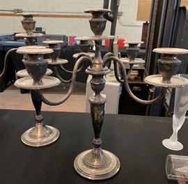 Antique Sterling Silver Candelabra Pair 265 4-arm 5 candle	16in H