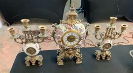 Antique French Eugene Farcot  Clock Porcelain/Bronze w/ Garniture Set	 