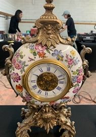 Antique French Eugene Farcot  Clock Porcelain/Bronze w/ Garniture Set	 