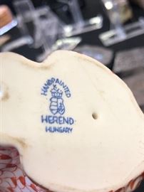 HEREND Bunny Rabbit  Rust Orange Gold Fishnet Figurine 5 1/4” tall	