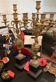 Cast Iron Marble Base Candelabra PAIR	27in H