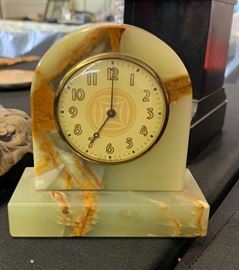 Lux Vintage Clock Green Onyx/Stone	