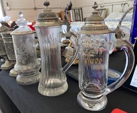 Etched Glass/Pewter German Steins 