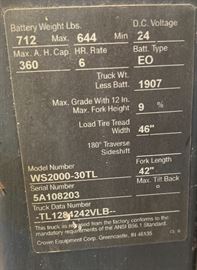 2000 Crown WS2000-30TL Forklift Electric Walkie Palette	 