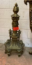 3 pc set Brass Fireplace Screen w/ Andirons Antique	