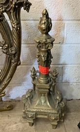 3 pc set Brass Fireplace Screen w/ Andirons Antique	