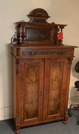 Antique French Walnut Burl Cabinet 6 Shelves and 1 Drawer 39x18x76 HxWxD