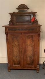 Antique French Walnut Burl Cabinet 6 Shelves and 1 Drawer 39x18x76 HxWxD
